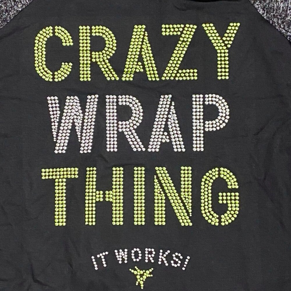 It Works! Distributor Shirt Womens L Crazy Wrap Thing Black Gray Raglan Sleeve